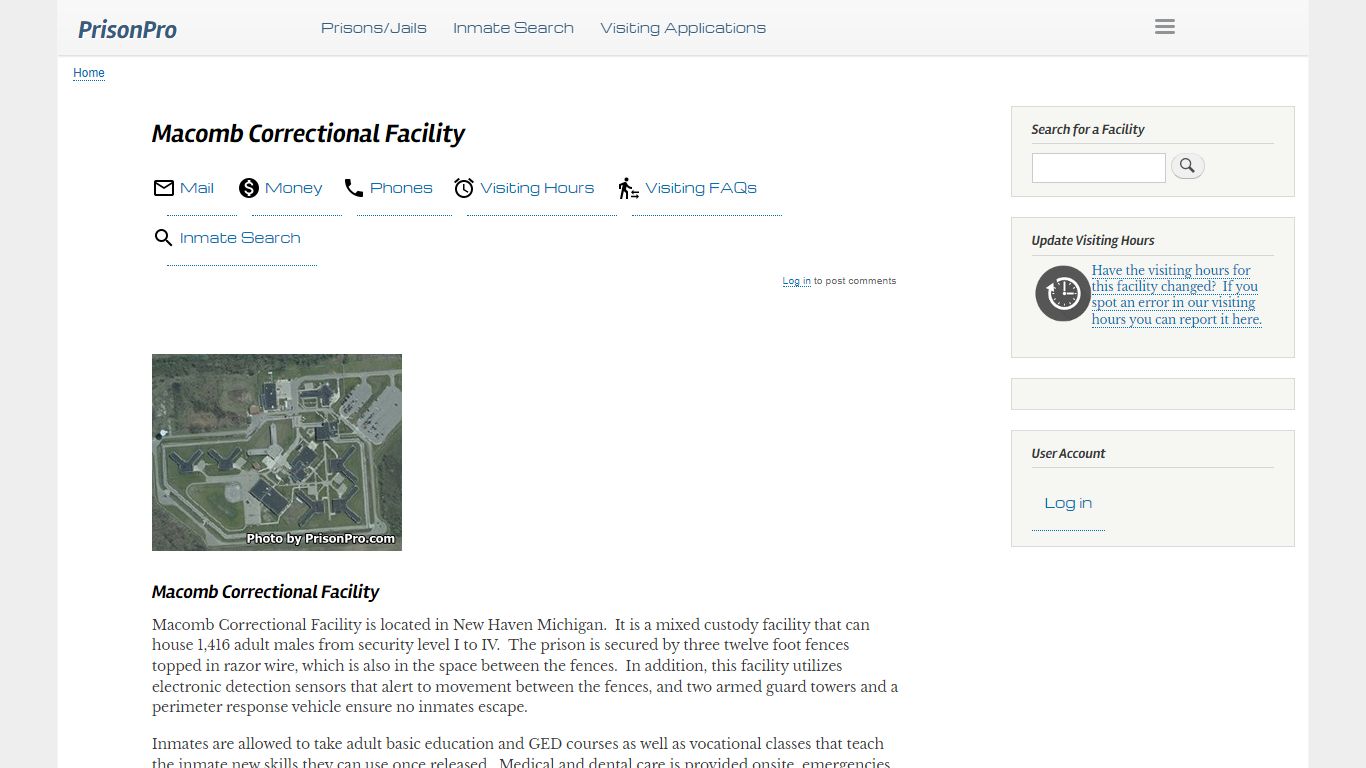 Macomb Correctional Facility Visiting hours, inmate phones, mail
