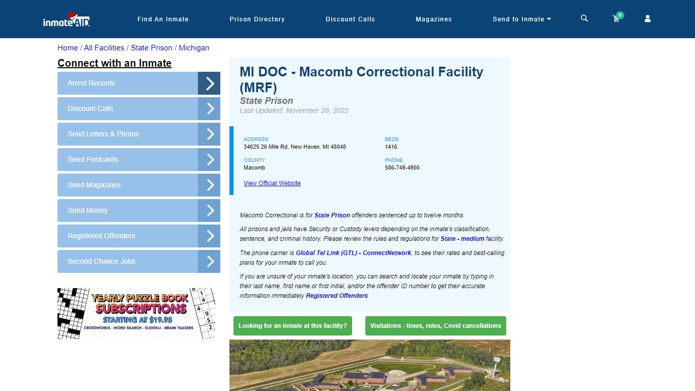 MI DOC - Macomb Correctional Facility (MRF) & Inmate Search ...