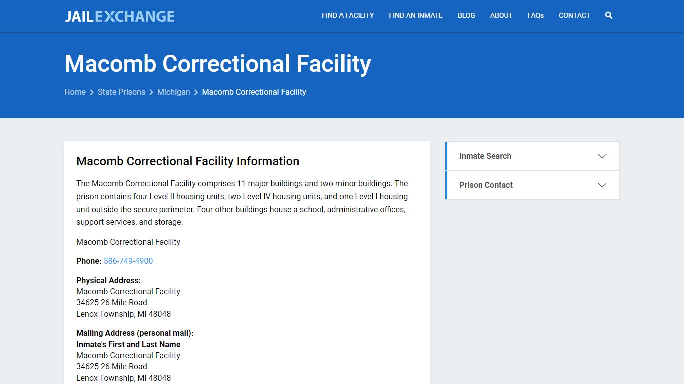 Macomb Correctional Facility Inmate Search, MI - Jail Exchange